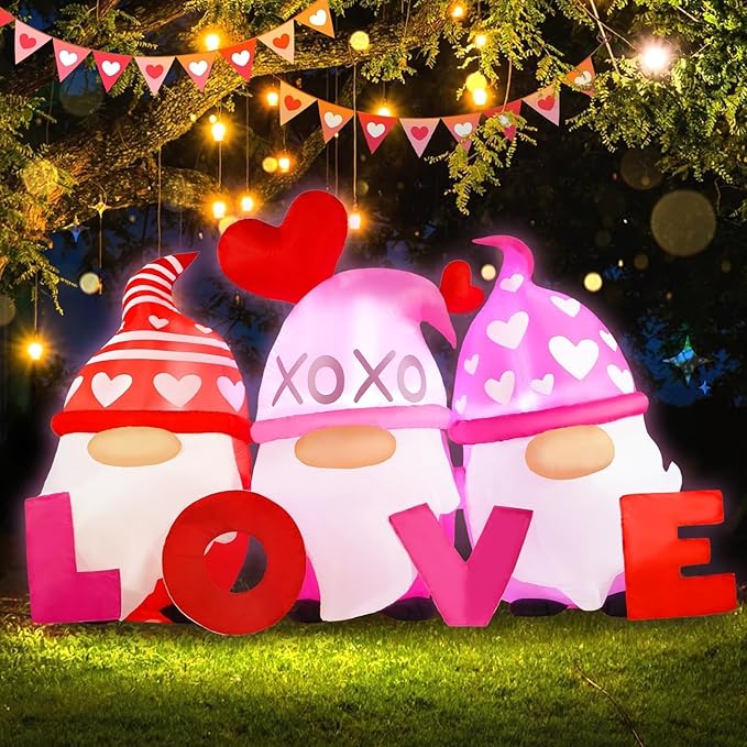 Valentines Day Inflatables Outdoor Decorations 6ft Long Gnome Love Blow Up Yard Décor Sweet Romantic Cute LED Lights for Indoor Outside Wedding Holiday Party Garden Lawn