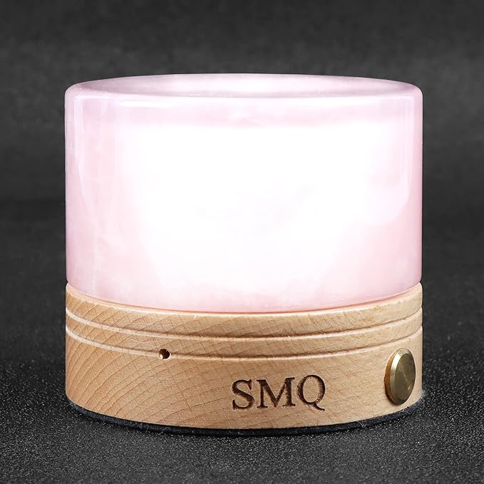 SMQ Rose Quartz Crystal Night Light with USB Charging Port,Handmade Healing Crystal Rechargeable LED Gemstone Lamp with Touch Sensor Light for Nursery Living Room,Shelf,Office