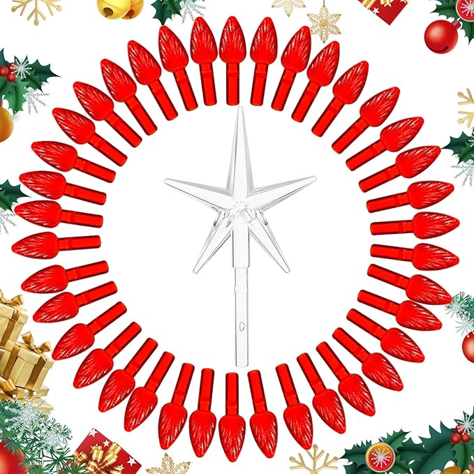 Boao 100 Pieces Ceramic Christmas Tree Bulbs and 5 Stars Replacement Plastic Bulbs for Ceramic Christmas Tree Decorations(4.7 mm Diameter,Red)