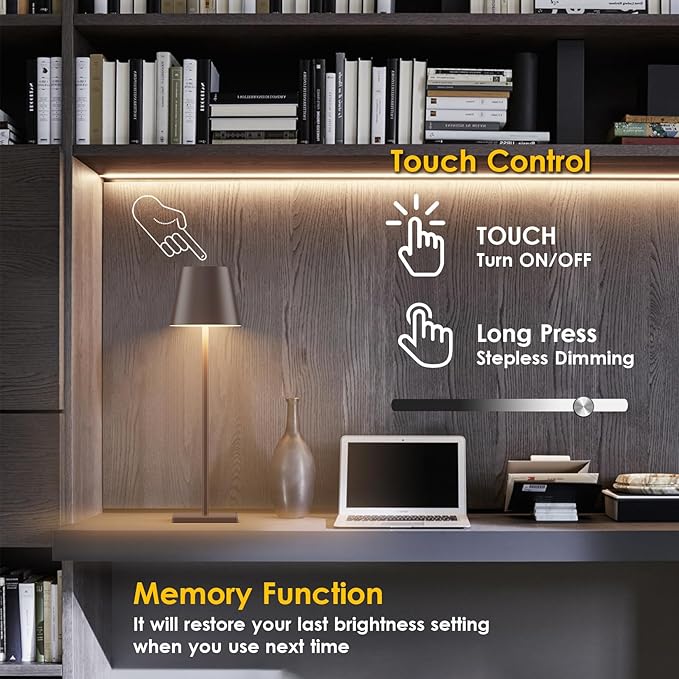 2 Packs LED Cordless Table Lamp, Rechargeable Battery Desk lamp 5000mAh Battery Operated Stepless Dimming Modern Portable Table Light for Restaurant/Table/Bedroom/Outdoor IP54 Waterproof (Rust Red)