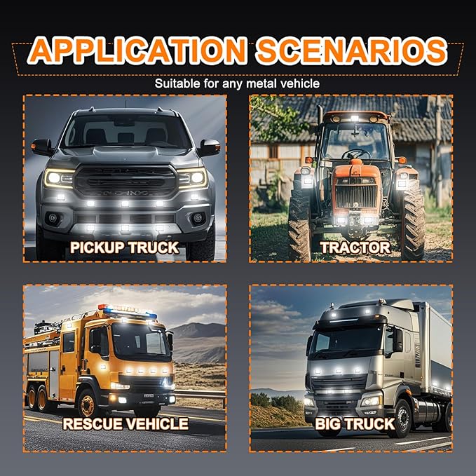 2PCS Battery Operated Led Strobe Light, Magnetic Wireless LED Rechargeable Strobe Light for Trucks Car Surface Mount Beacon Warning Emergency Flashing Light for Vehicles Trucks Tow (White)