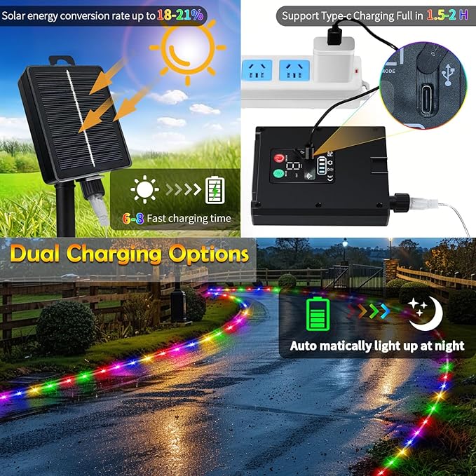 Solar Rope Lights Waterproof IP65 39FT 100LEDs 4 Pack Outdoor LED Outdoor Remote-Control Lights for Party Garden Yard Home Wedding Christmas Halloween Holiday Tree Decoration Lighting(Multi Color)