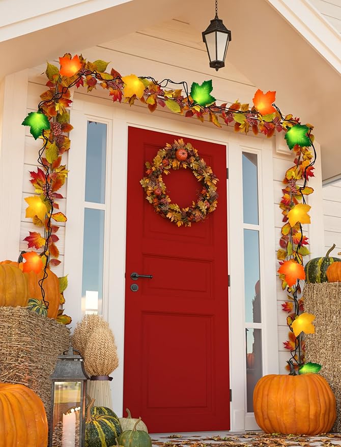 Fall Decorations Thanksgiving for Home, 8FT Halloween Decor Indoor Lights with 10 LED Maple Leaf, Connectable Novely Fairy String Lights Autumn Harvest Table Indoor Outdoor Decor Halloween Party Gifts