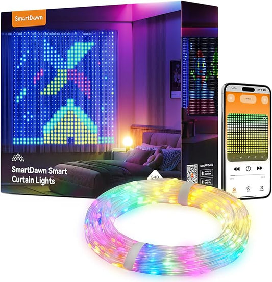 540 RGBIC LEDs Smart Curtain Lights with DIY GIF, 4.9x6.6ft Color Changing Christmas Wall Lightss with APP, IP65 Waterproof String Fairy Lightss for Indoor Outdoor Bedroom Window Garage