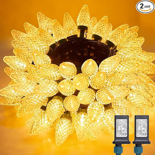 Brightown C9 Christmas Lights Outdoor 2 Pack - Total 162 FT 200 LED C9 String Lights, with Timing & Memory, 8 Modes, Connectable, Waterproof - for Indoor Outside Tree Home Yard Decoration, Warm White