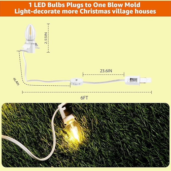 Christmas Village C7 LED Blow Mold Lights. 6Ft with Switch Fuse, Suitable for Indoor Halloween Pumpkin Lanterns, Salt Lanterns, Lantern，Holiday Lighting - Warm Light（3Pcs）