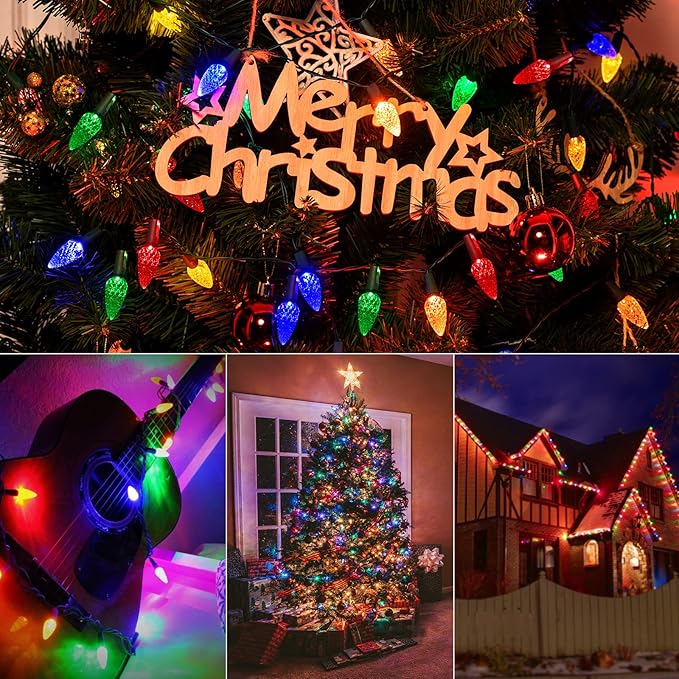 Brightown C6 LED Christmas String Lights - 2 Pack 20ft 60LED Battery Operated Strawberry String Lights with Timer and 8 Light Modes for Christmas Trees, Wreaths, Indoor Outdoor Xmas Decor, Multicolor