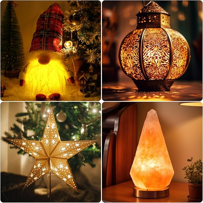 Meonum 2 Pack Christmas Village Lights with 4 LED Light Bulbs, 12 Ft Blow Mold Light with C7 Lamp, Rotary On/Off, Female/Male Plugs, Spare Fuses, Accessary Cord for Halloween Christmas Village House