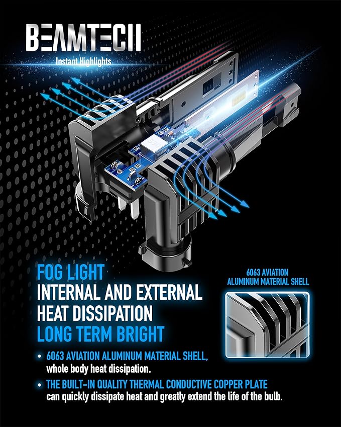 BEAMTECH 9005 H11 Bulbs, Fanless In Line HB3 H8 H9 Fog Light Bulb 6500K Xenon White Fog Light Of 4