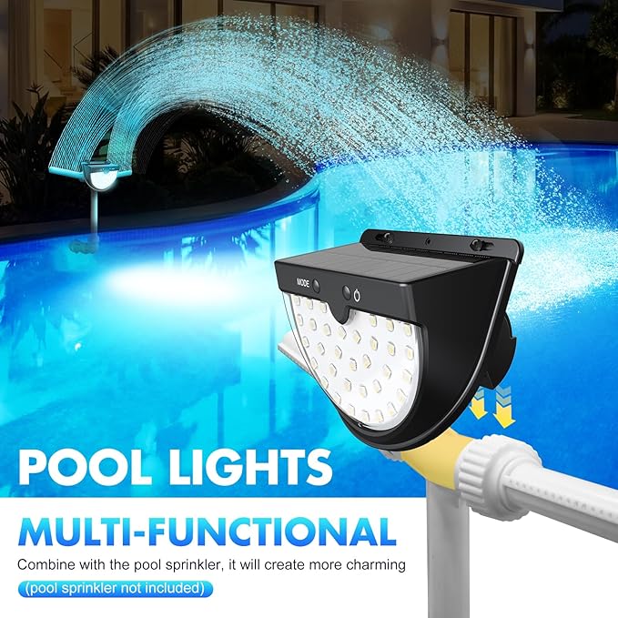 Solar Pool Lights for Above Ground Pools, solars Pool Lights with 10 Lighting Modes, Upgraded Frame Pools Solar Light, RGB Outdoor Waterproof Swimming Pools Light, Pool Accessories 1PK