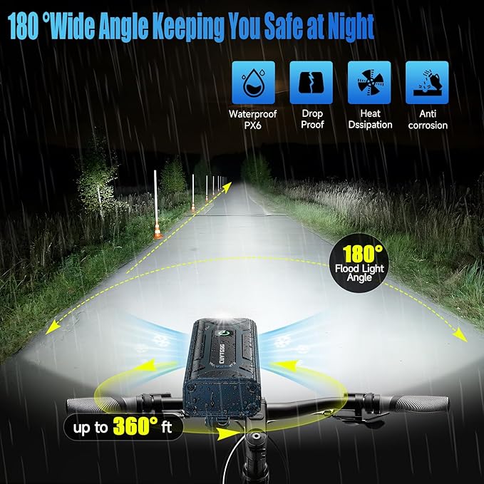 2026 Lumen Bike Lights,Super Bright 6 LED Rechargeable Bicycle Light,10 Mode Headlight Taillight,360°Rotatable Brackt,Aluminum Waterproof Light,Runtime 48+ hrs,Shockproof for Road,Mountain