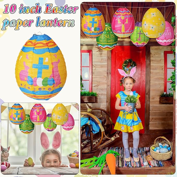 Wenqik 12 Pcs Easter Egg Paper Lanterns Party Decorations 10 Inch Spring Colorful Flower Dot Decorative Ceiling Hanging Lanterns for Home Easter Birthday Party Supplies, 6 Styles(Christian)