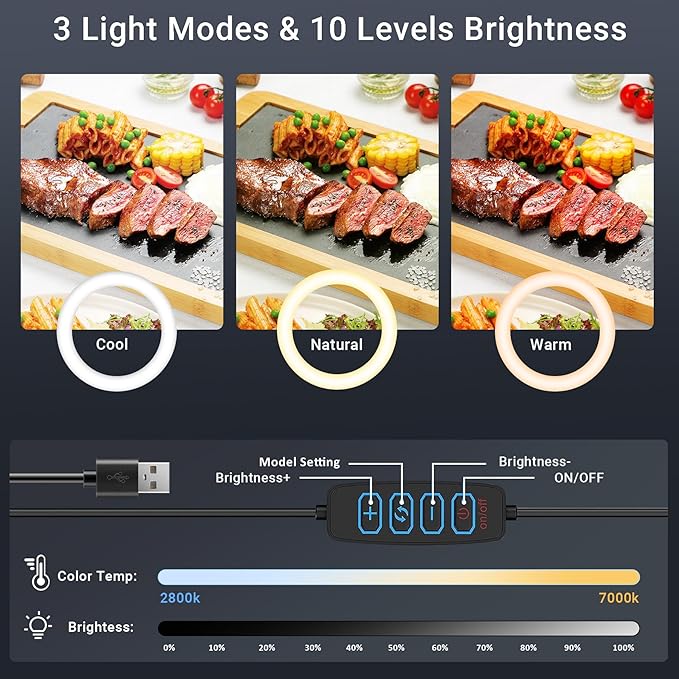 Floor Overhead Phone Mount with Ring Light, LED Selfie Light Phone Tripod Stand for Video Recording, Compatible with iPhone, 3 Color Modes for Filming, YouTube, TikTok, Live Stream, Vlog, Cooking