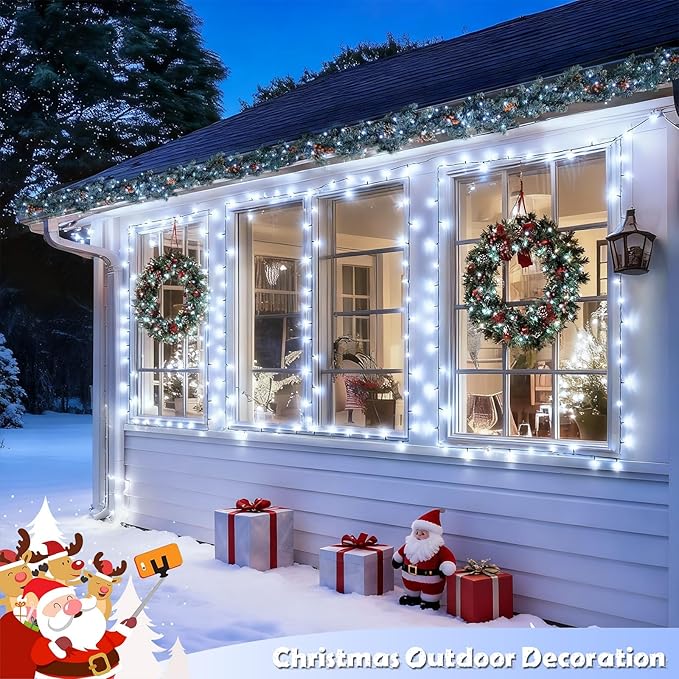 JMEXSUSS 2 Pack Solar String Lights Outdoor Waterproof, Total 66 FT 200 LED Solar Christmas Lights Outdoor, Twinkle Light for Christmas Tree Outside Garden Yard Xmas Decor, White