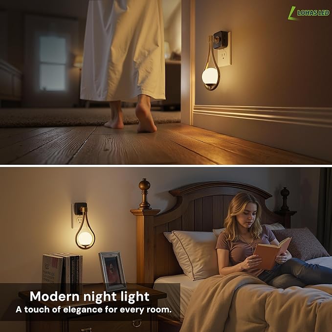 L LOHAS LED Night Lights Plug Into Wall: Dusk to Dawn Sensor, Soft White 3000K Nightlight, 0-100LM Adjustable Brightness, 330°Rotating Plug in Night Light for Bathroom, Hallway, Bedroom, Stairway