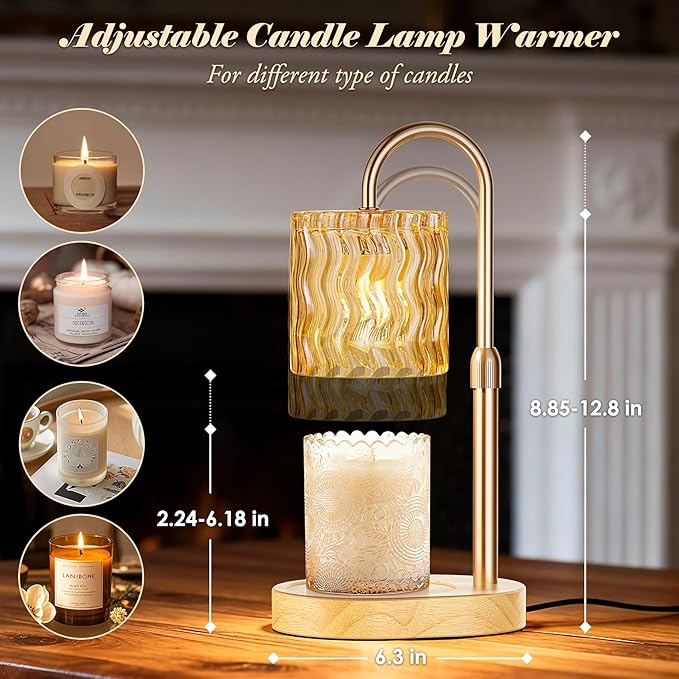 Candle Warmer Lamp with Timer, Birthday Gifts for Women Mom, Height Adjustable Candle Lamp Warmer for Jar Candles, Dimmable Wax Melt Warmer with 2 Bulbs, House Warming Gifts New Home Decor