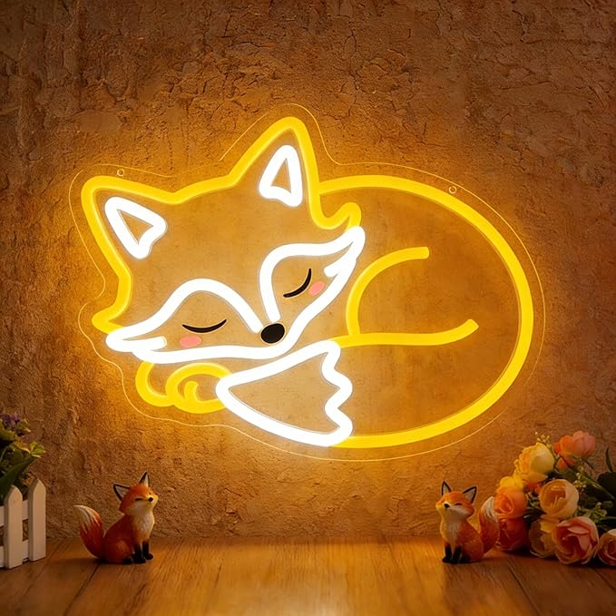 Fox Neon Sign for Wall Decor, Dimmable Animal LED Neon Light, Cute Sleeping Fox Neon for Bedroom, Living Room, Birthday Party Gifts for Kids Adults & Fox Lovers