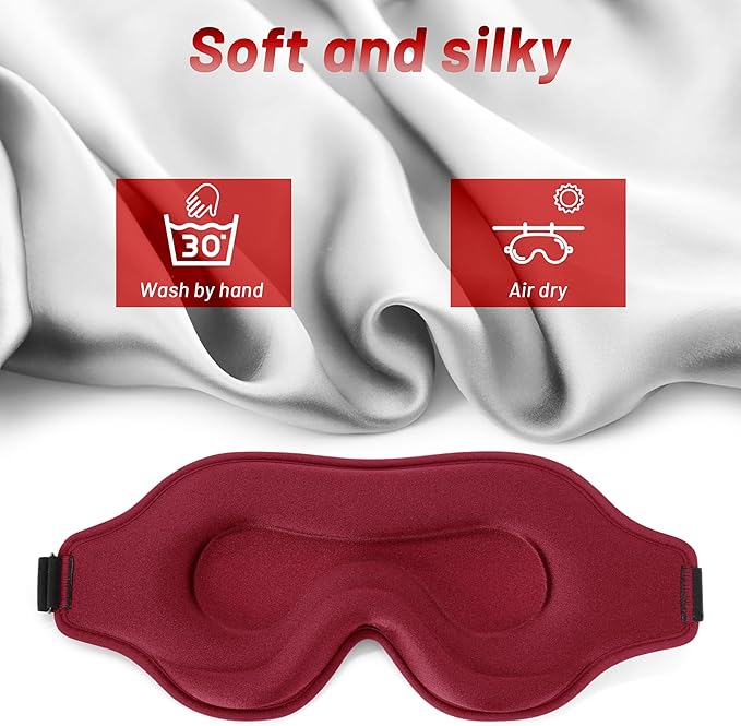Sleep Eye Mask for Men Women, Lash Extensions 3D Sleeping Mask for Side Sleeper, Travel Blackout Night Blindfold Eye Shade Cover with Adjustable Strap (Red-3D)