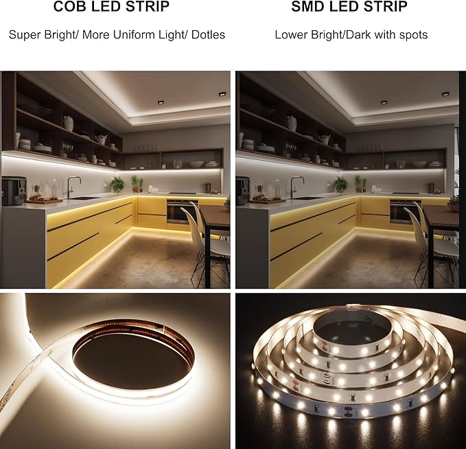 16.4ft COB LED Strip Lights Waterproof IP68, 4000K Natural White Outdoor 24V Dimmable Silicone LED Tape Lighting High Density, 4000LM+, 3200LEDs Clips and Screws(Power Supply Not Included)