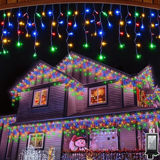 66 FT LED Christmas Lights with 140 Drops, 490 LED Indoor Outdoor Christmas Decorations, 8 Lighting Mode Waterproof Fairy Lights with Timer for Xmas Holiday Wedding Yard Party Multicolor