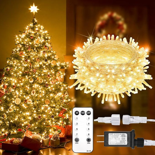 suddus 100 LED String Lights with Remote Control, 33ft Connectable Clear Wire Fairy Lights, 8 Modes & Timer Dimmable, Waterproof Plug in Twinkle Lights for Bedroom, Patio, Christmas Tree - Warm White