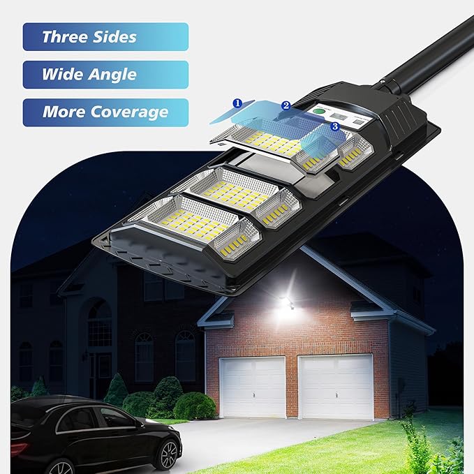 Solar Lights Outdoor Waterproof, 320° Wide Angle Flood Lights Outdoor Dusk to Dawn, IP66 Waterproof Solar Street Light Motion Sensor with Remote, LED Security Light for Yard Parking Lot 4-Pack