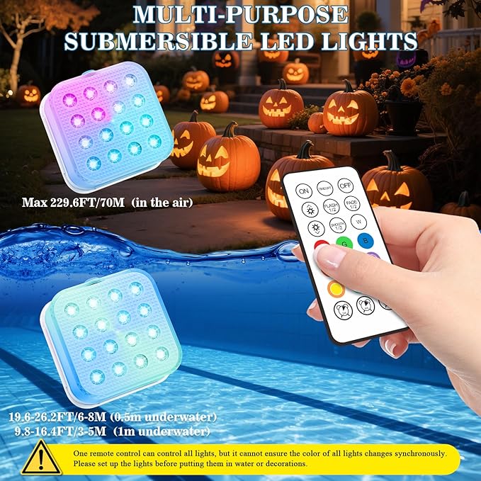 Creatrek Rechargeable Pool Lights with Remote, 16 Color Changing Submersible LED Lights, Waterproof Pool for inground, Ponds, Bathtub Decorations, 4 Pack