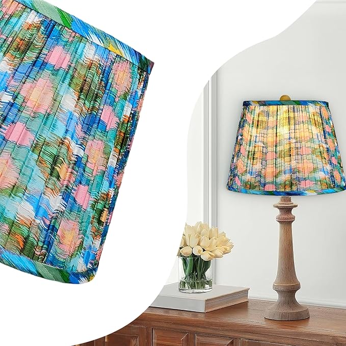 RDI Pleated Pattern Fabric Lampshade, Flora Collection, Medium Lamp Shade, 10 x 14.5 x 10 inch (Top x Bottom x Height), Waterscape Blue
