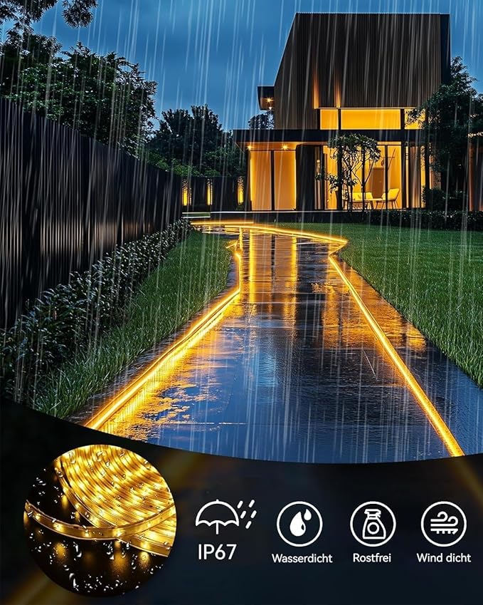 Upgrade Solar Led Strip Lights Outdoor, 50ft Solar Rope Lights Self-Adhesive Waterproof, 8 Mode with Remote Timer and Auto On/Off, Perfect for Deck, Patio, Poolside, Camping Decor, Warm White