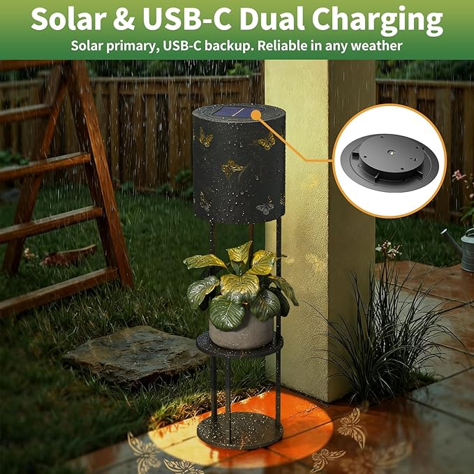 Solar Garden Plant Lights: Outdoor Waterproof Decorative Lamp with Flower Stand, Solar-Powered Yard Patio Outside Floor Decoration Lantern with Butterfly Pattern for Festival Decor