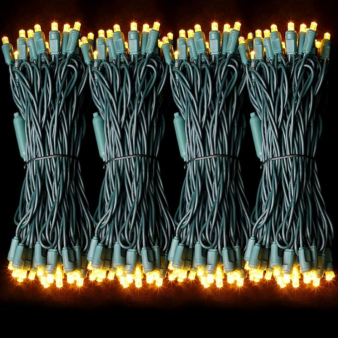 LAMPHOME 100Count (2pk of 50L) String Lights, LED Christmas Lights, 6" SPACING,Green Wire,Yellow