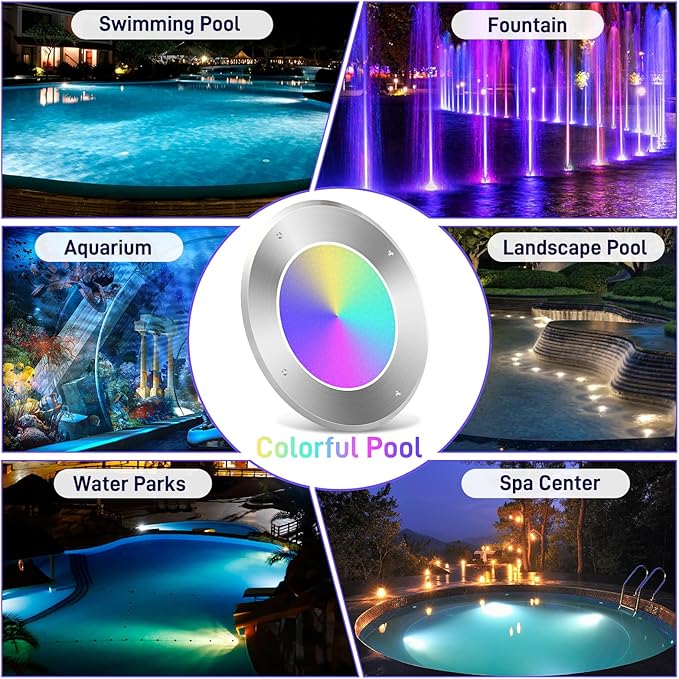 VINGLI 10in LED Swimming Pool Light 54W 120V RGBW Color with 3 Control Way (App/Remote/Manual Controller) for Inground Pools,IP68 Waterproof,100 FT Cord