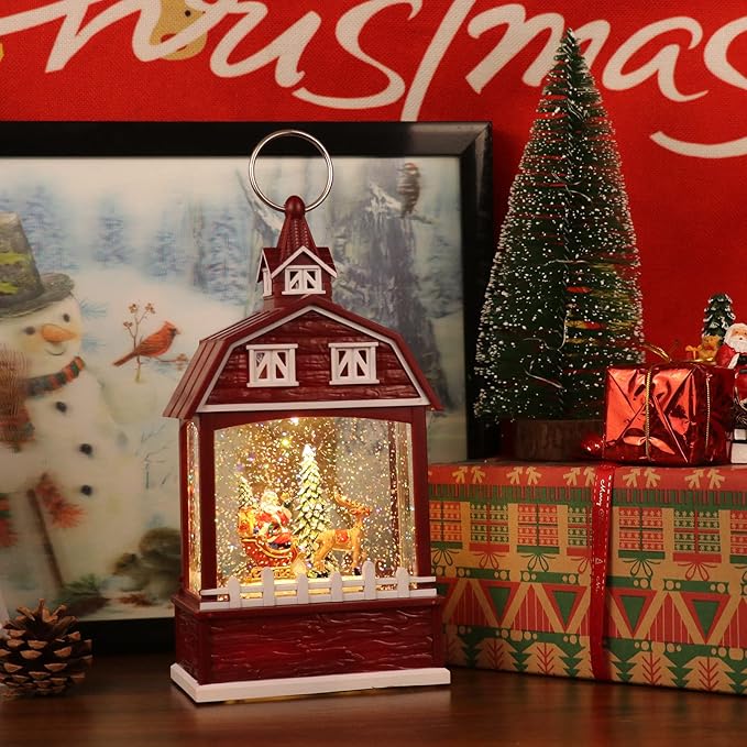 Eldnacele Musical Snow Globe Lantern with Timer, Lighted USB/Battery Operated Swirling Singing Water Glittering Snow Globes Lantern for Adults and Kids Christmas Decoration- Santa