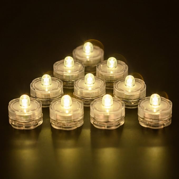 Submersible LED Lights, Waterproof Wedding Underwater LED Tea Lights Candles for Centerpieces/Party/Christmas Set of 24, Warm White