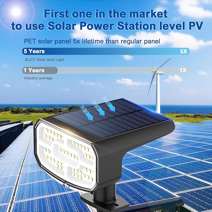 Solar Lights Outdoor Waterproof IP65, Super Bright LED, 2CCT 4 Lighting Modes 3000K/6500K Selectable, Solar Powered Yard Garden Solar Spot Lights for Outside Landscape Auto On/Off -2 Pack