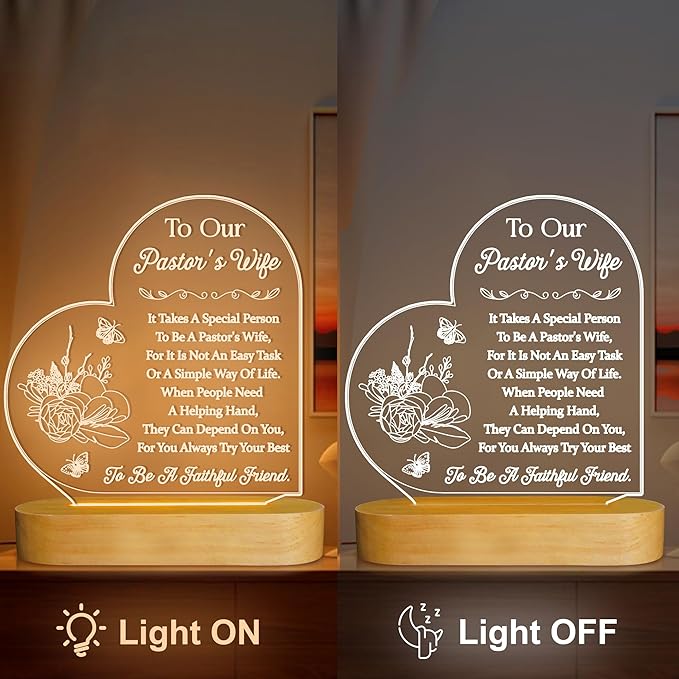 Pastors Wife Appreciation Gifts for Women, 3D Illusion Lamp for Preachers Wife Church Gifts, Soft Warm Night Light for Bedroom Decor