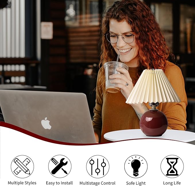 Korean Pleated Table Lamp Ins DIY Ceramic Table Lamps for Living Room Home Deco Cute Lamp with Tricolor Led Bulb Beside Lamp…