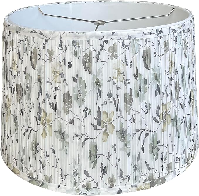 TOOTOO STAR Pleated Drum Lampshades 14.5" Top x 16" Bottom x 10" High Large Printed lampshade (Spider Fitter) for Table Lamps & Floor Lamps, Easy Assembly Required