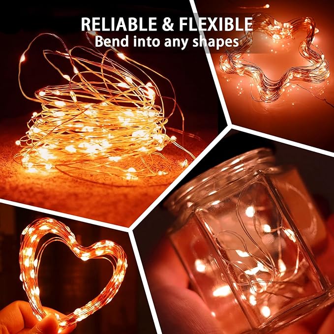 12 Pack Orange Fairy Lights 7Ft 20 LED Twinkle String Lights 3 Modes Battery Operated Waterproof Firefly Starry for Mason Jar Party Wedding Christmas Valentines Day Table Centerpieces