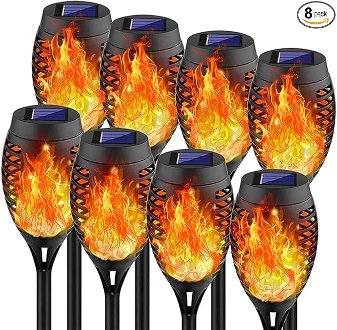 Swingers Solar Lights Outdoor,Solar Torch Lights with Flickering Flame,Waterproof Outdoor Garden Lights for Outside Patio Pathway Yard Decorations(8, Yellow)