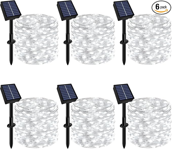 Solar String Lights Outdoor Waterproof 6 Pack Total 198ft 600LED 8 Modes Twinkle Lights Solar Fairy Lights for Patio, Garden Yard Party Tree Christmas Halloween Decoration, White