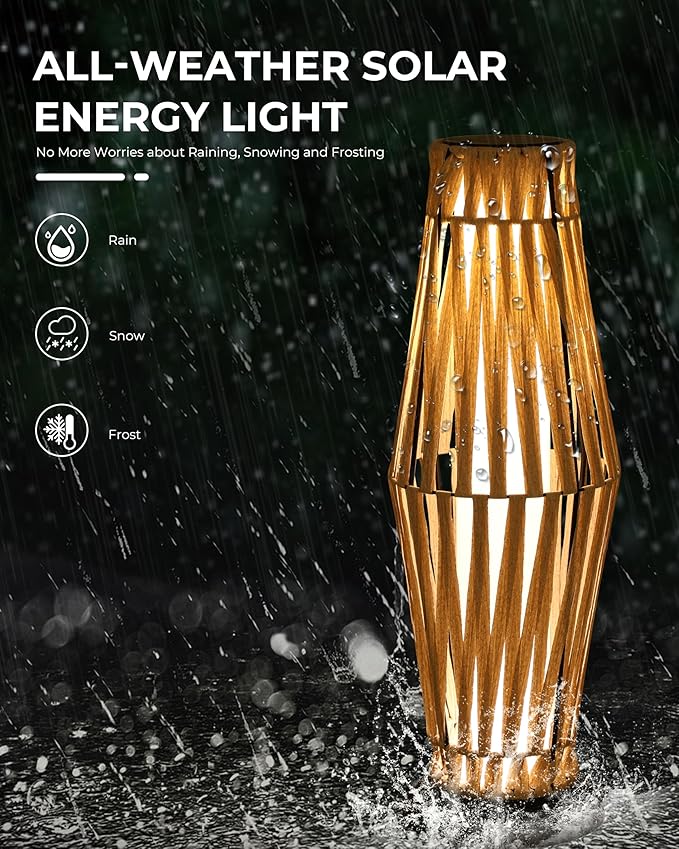 GREEN MORE Rattan Solar Patio Lights,50 Lumen Auto-On/Off Outdoor Floor Solar Lamp, IP65 Waterproof with 8H Runtime for Garden Pathways & Landscape Lighting
