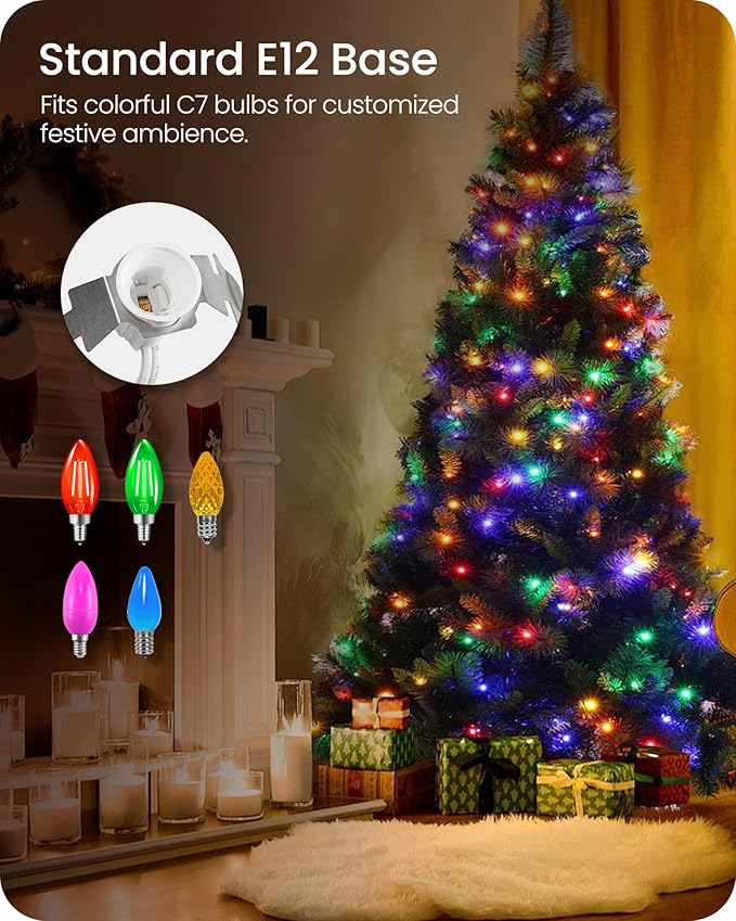 Christmas Village Lights, Decoration String Lights 12Ft with 6 C7 LED Bulbs, Warm White, with Socket and Switch, for Christmas Snow House,Pumpkin Crafts,Holiday Decoration W04VL05