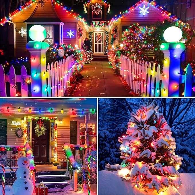 27.5FT C7 LED Christmas Lights Battery Operated Lights with Remote, 8 Mode Twinkle Vintage Colored Christmas Tree Lights, for Colorful Christmas Decorations Indoor Outdoor, 50 Light Bulbs