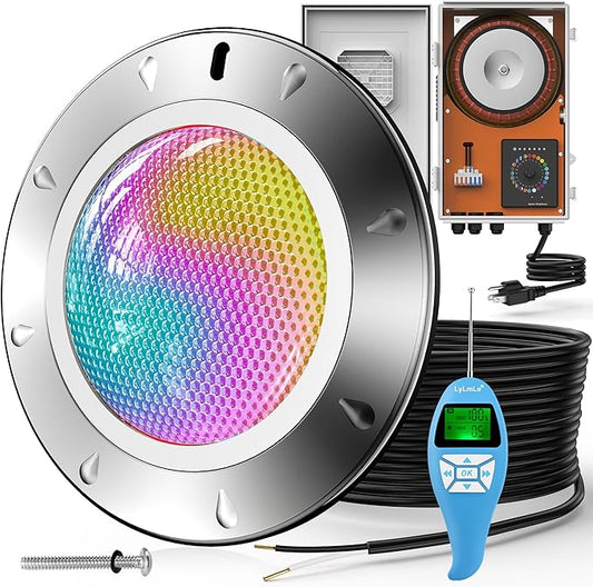 LyLmLe Pool Light for Inground Pools, 65W 12V RGBW LED Multicolor Inground Pool Light with Transformer & Controller, 316 Stainless Steel,14 Color Lights Show Underwater Lights for 10" Niche,100FT Cord