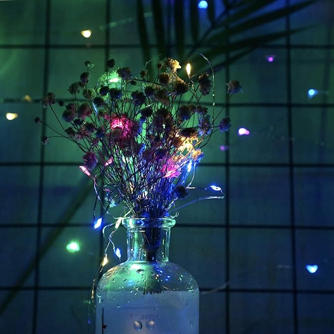 20 Pack Fairy Lights Battery Operated, 20 LED String Lights Mason Jar Lights, Waterproof Copper Wire Mini Lights String Firefly Light for Wedding, Table, Party, Christmas Decor (Multicolor)