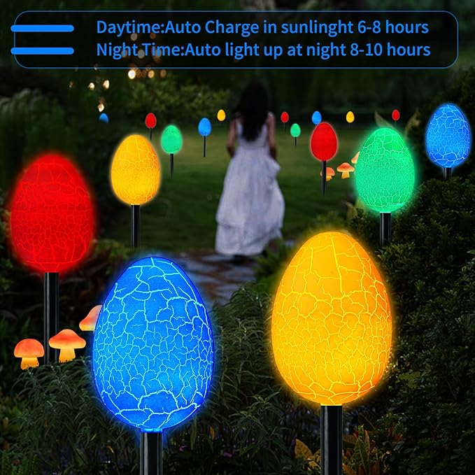 12 Packs Jumbo Solar Giant Easter Egg Lights, large Eggs Pathway Lights for Garden-8-Auto- Modes Waterproof LED Outdoor Decor with Stakes, Auto On, IP65 Weatherproof, Party Lawn Decorations for Easter