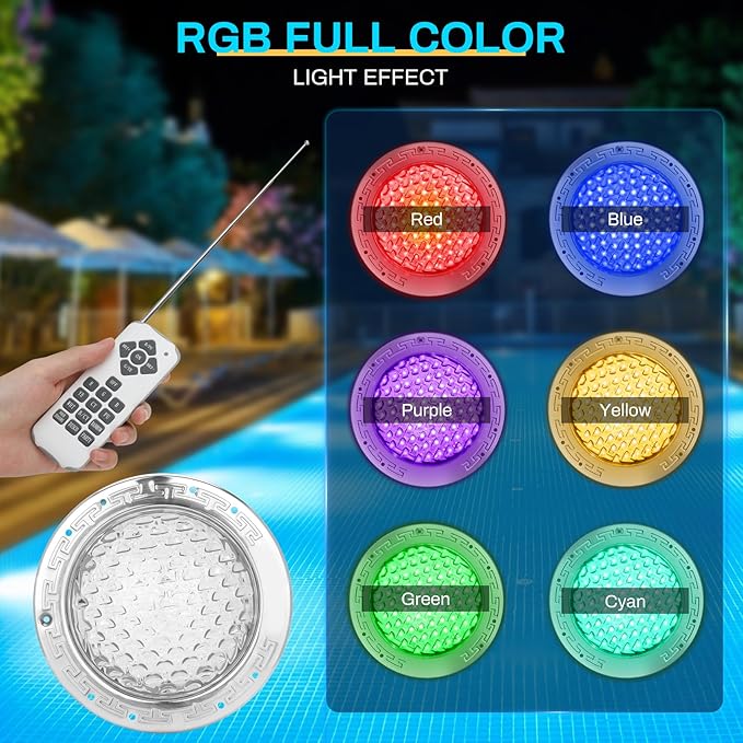 CAtArt 10 Inch Pool Lights for Inground Pool, 12V DC Color Changing LED Pool Light 300W Equivalent, 3-Way Control (Remote/Controller/APP), Fits Large 10-Inch Wet Niches, 50FT Cord