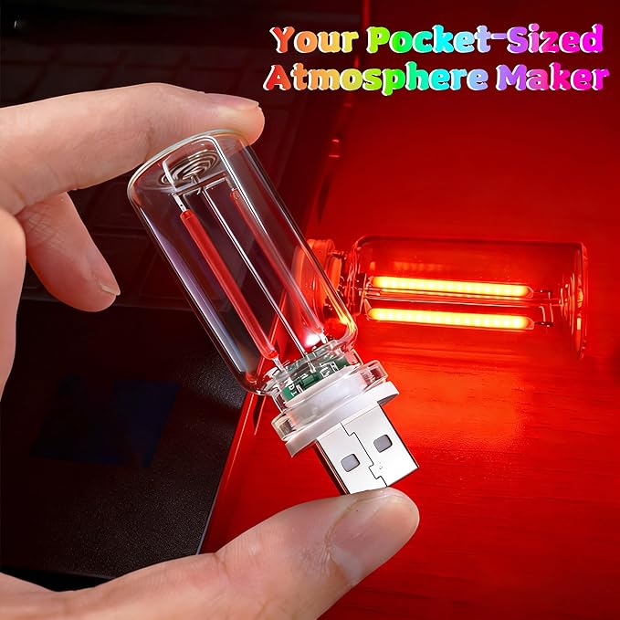 USB Car Night Light,Touch Dimmable Mini LED Lights,Portable Retro Glass Bottle Decorative Lights for Car Interior, Bedroom,Hallway & Party Decor,4-Pack((2Red&2Green)