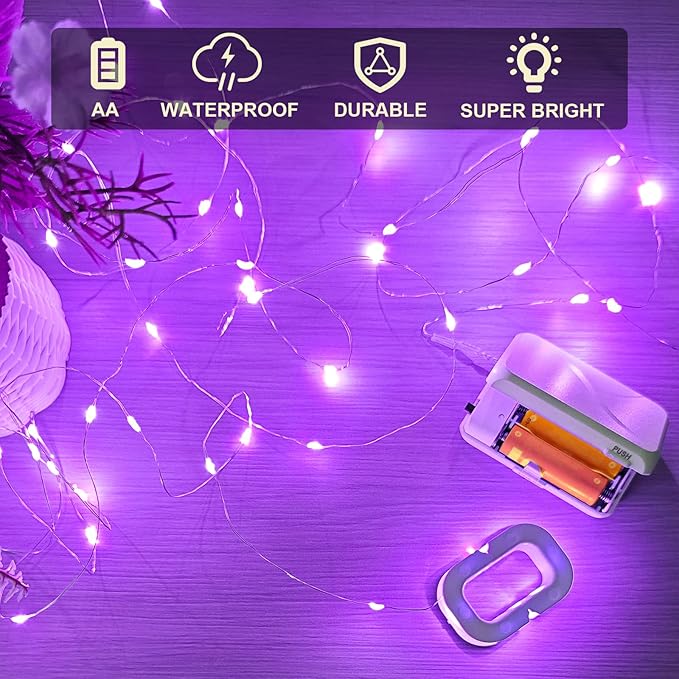 Aogist 4-Pack 16FT Fairy Lights with Spool,Ultra-Bright 50 LEDs Battery Operated Copper Wire String Light for Bedroom Christmas Wedding Centerpiece Parties Decoration,Purple